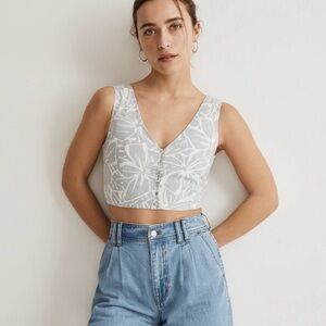 NWT madewell gwen linen-blend button-front crop top